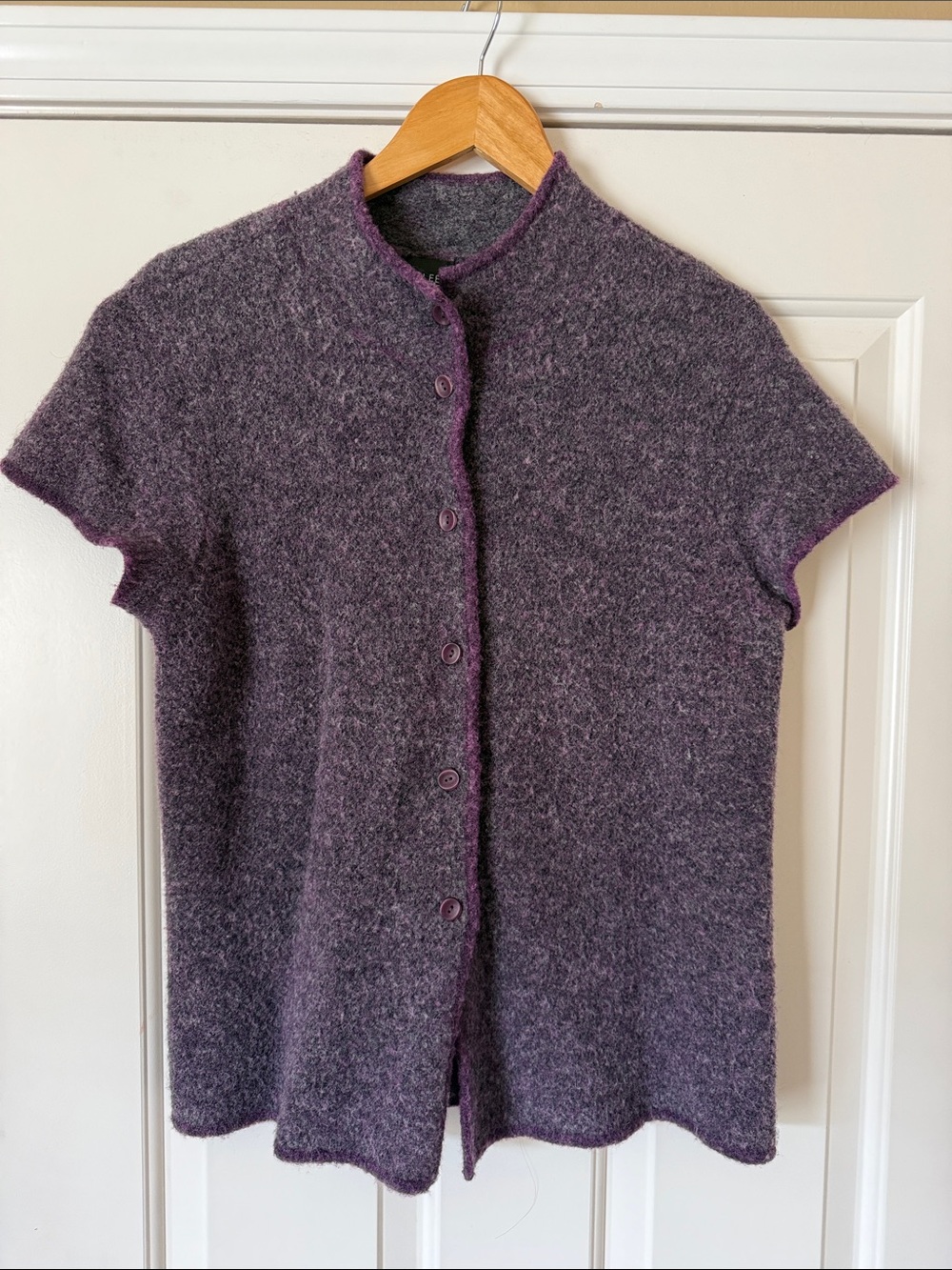Eileen Fisher Women's Purple Short-Sleeve Button Cardigan